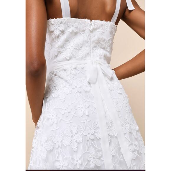 Lulus Striking Perfection White Embroidered Sequins Tie-Strap Midi Dress Size: L - Picture 10 of 14